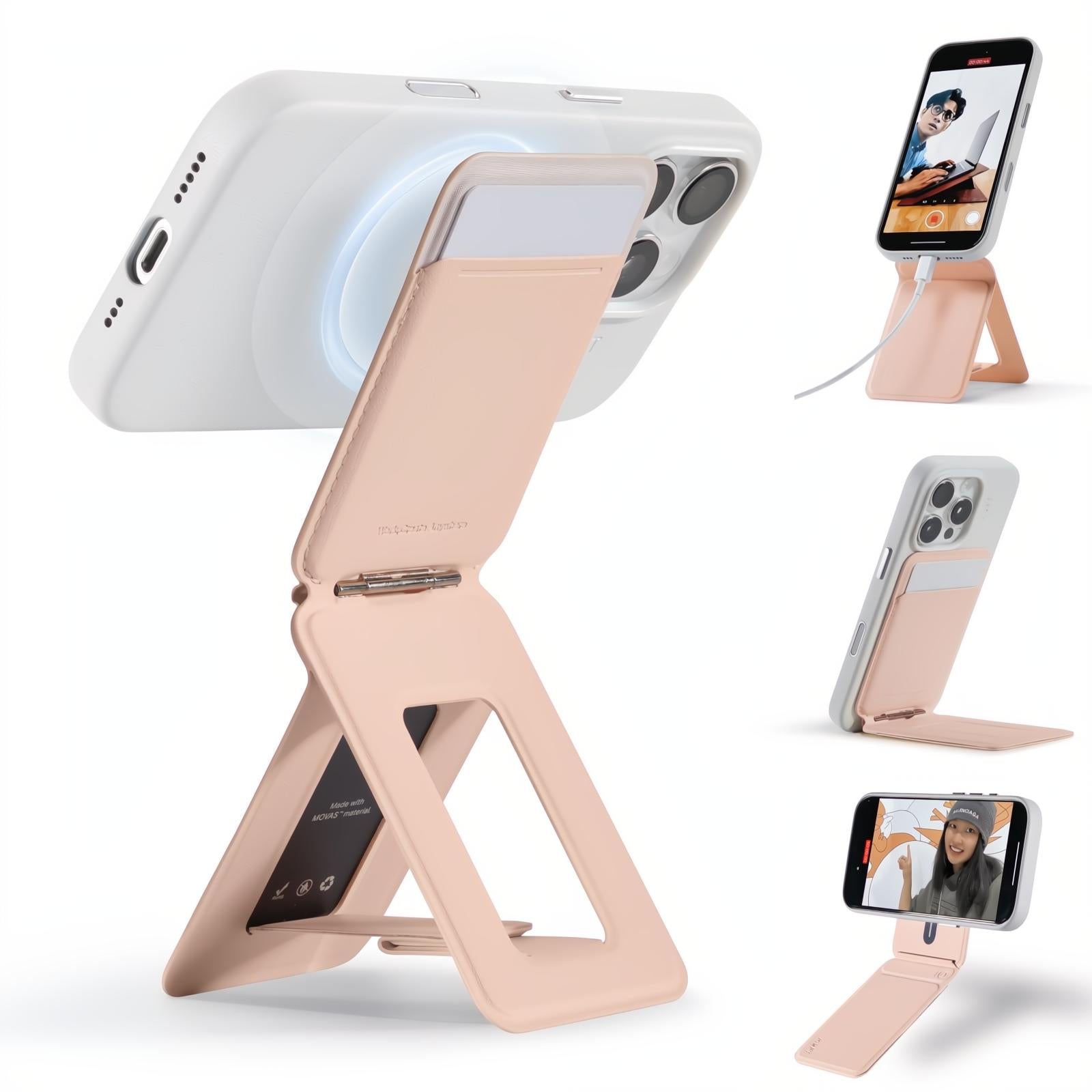 MOFT Phone Tripod Stand Selfie Stick for iPhone, Multi-Angles iPhone Stand, Lightweight & Portable Phone Holder, Strong Magnets, MOVAS Vegan Leather, Travel Essentials, Jet Black (Without Card Slot)